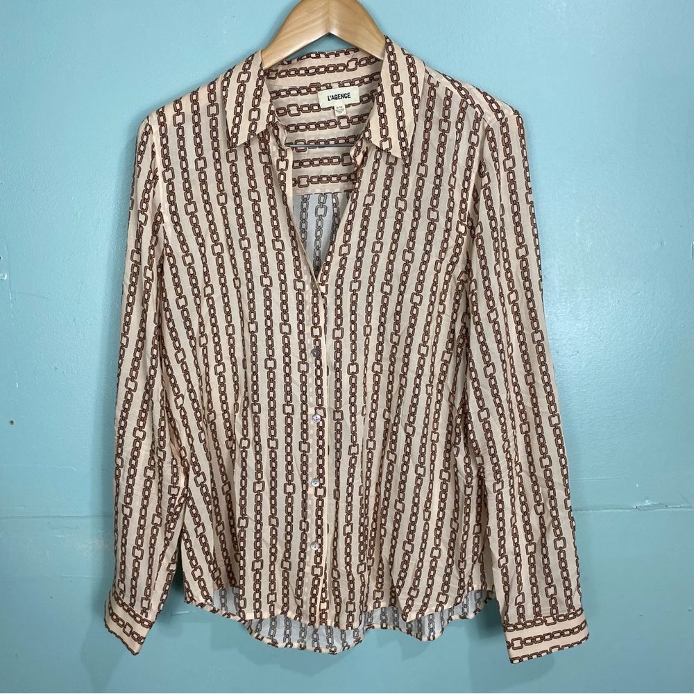 L’agence Holly Blouse Chain Print Sz XL